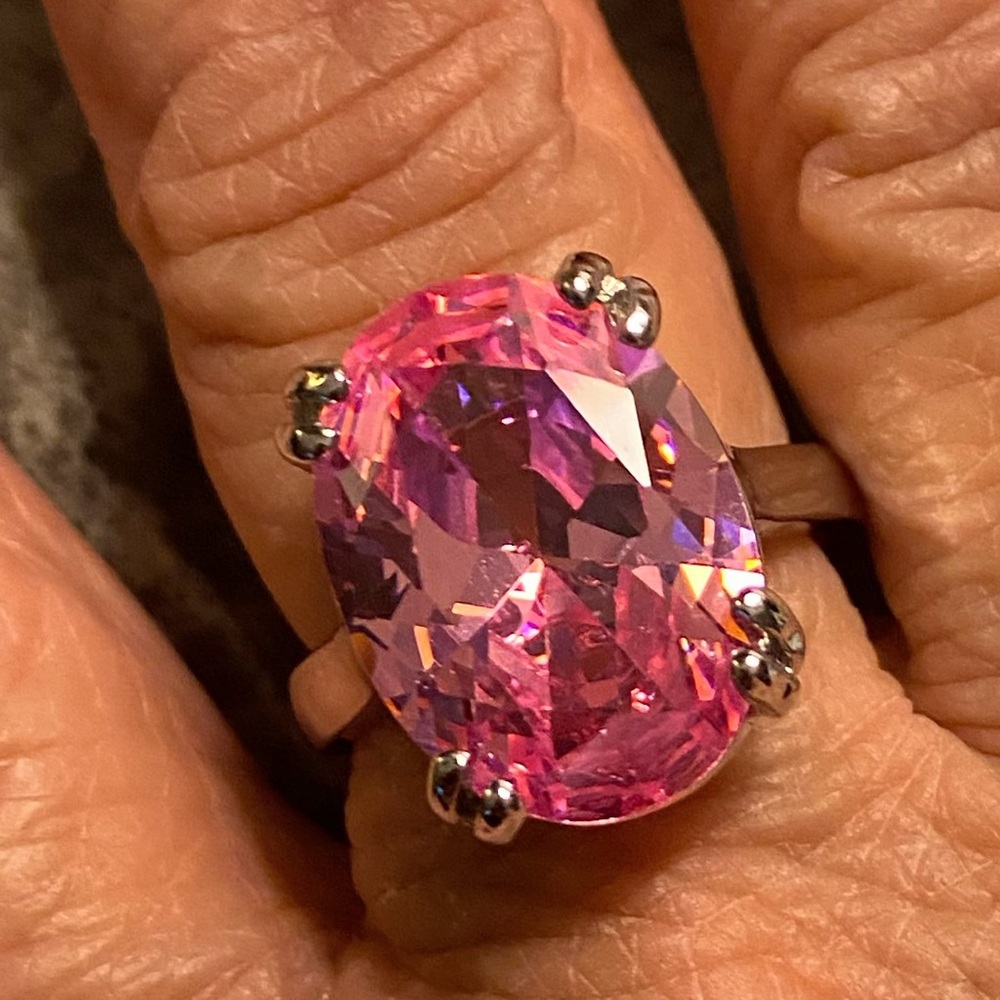 Pink Oval Synthetic Cubic Zirconia Silver Plated Statement Ring